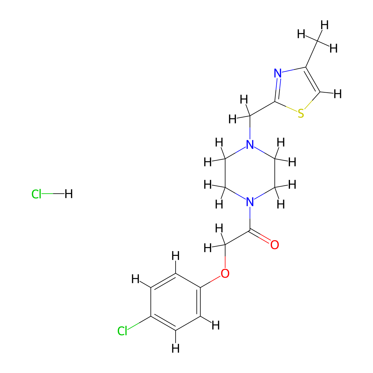 2-(4-Chlorophenoxy)-1-(4-((4-methylthiazol-2-yl)methyl)piperazin-1-yl)ethanone hydrochloride molecular structure, CAS 1216858-51-3