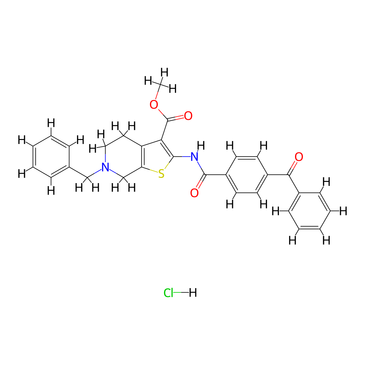 Methyl 2-(4-benzoylbenzamido)-6-benzyl-4,5,6,7-tetrahydrothieno[2,3-c]pyridine-3-carboxylate hydrochloride molecular structure, CAS 1216858-72-8
