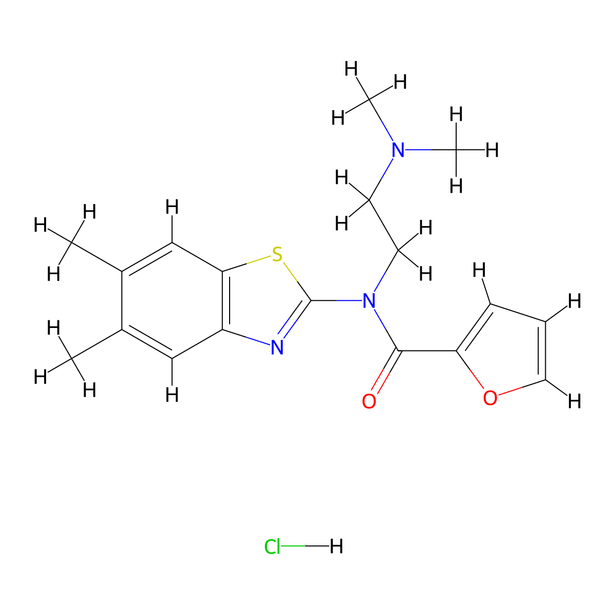 N-(2-(dimethylamino)ethyl)-N-(5,6-dimethylbenzo[d]thiazol-2-yl)furan-2-carboxamide hydrochloride molecular structure, CAS 1216860-13-7