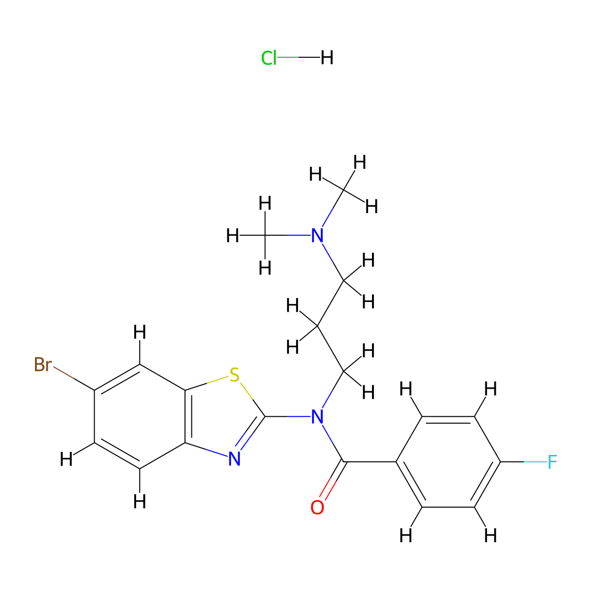 N-(6-bromobenzo[d]thiazol-2-yl)-N-(3-(dimethylamino)propyl)-4-fluorobenzamide hydrochloride molecular structure, CAS 1216861-20-9