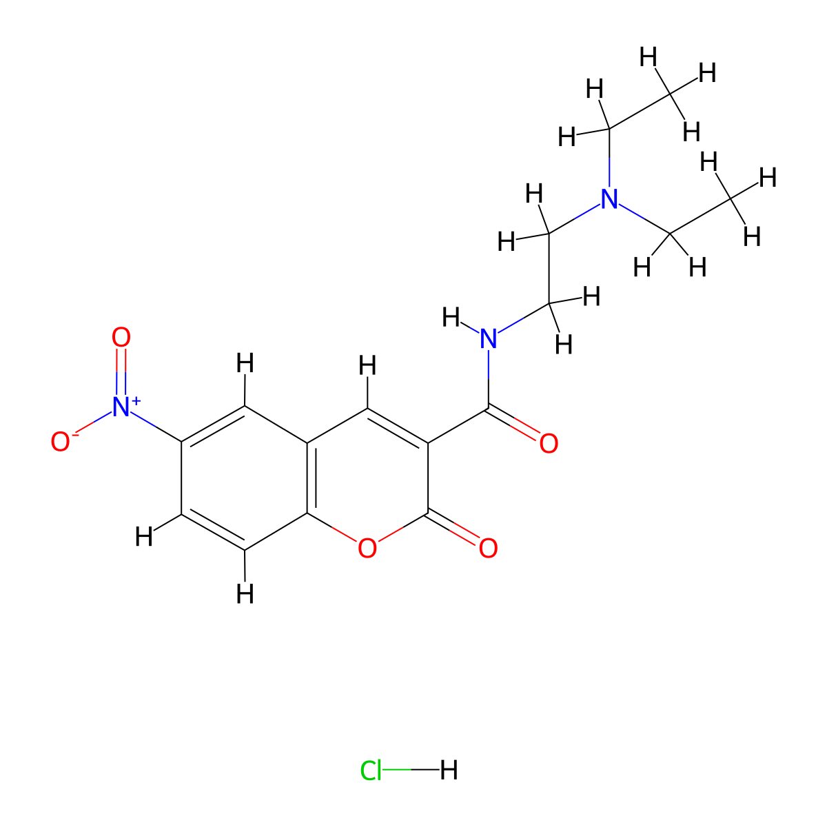 N-(2-(diethylamino)ethyl)-6-nitro-2-oxo-2H-chromene-3-carboxamide hydrochloride molecular structure, CAS 1216863-41-0