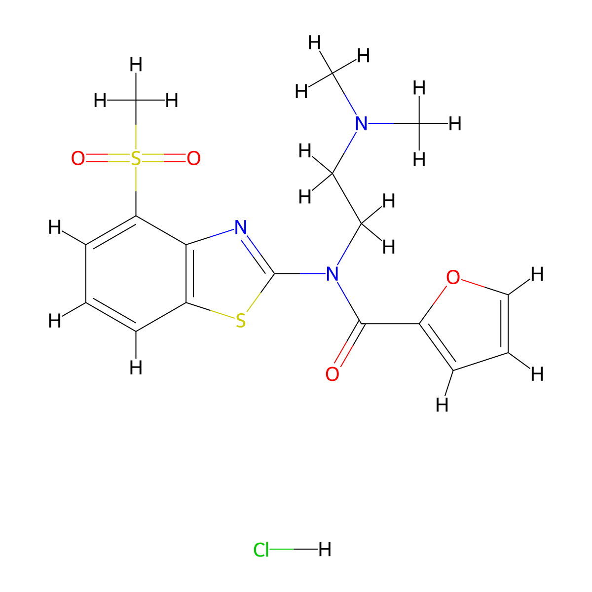 N-(2-(dimethylamino)ethyl)-N-(4-(methylsulfonyl)benzo[d]thiazol-2-yl)furan-2-carboxamide hydrochloride molecular structure, CAS 1216863-93-2