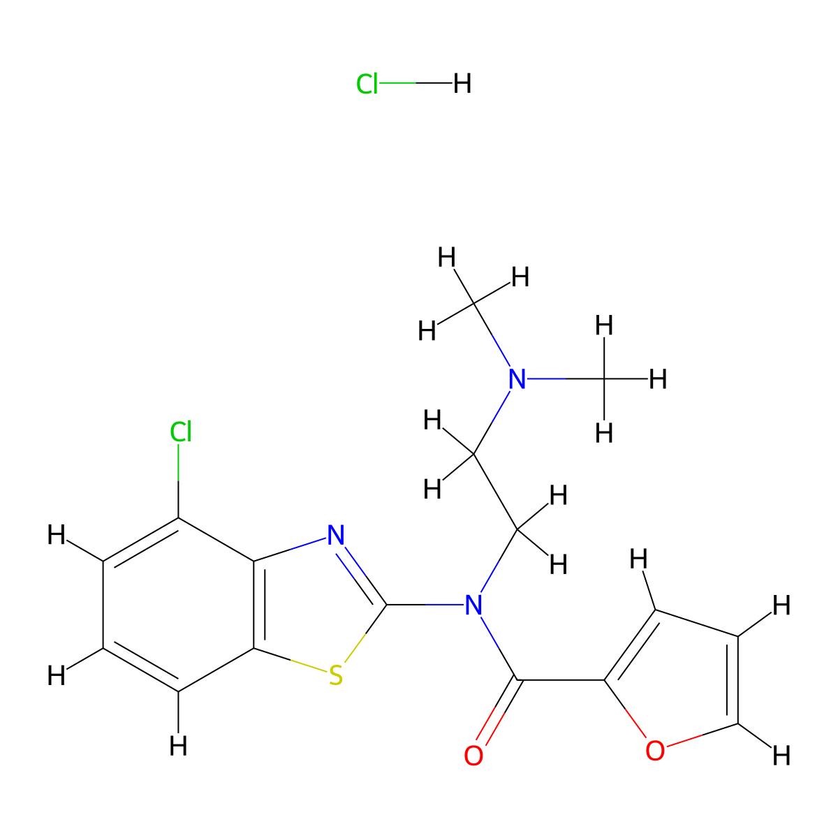 N-(4-chlorobenzo[d]thiazol-2-yl)-N-(2-(dimethylamino)ethyl)furan-2-carboxamide hydrochloride molecular structure, CAS 1216865-71-2