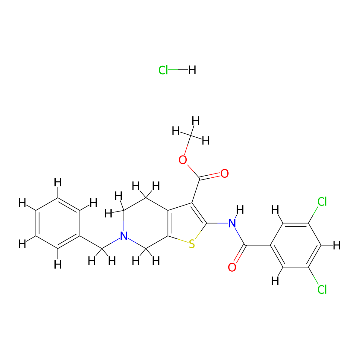 Methyl 6-benzyl-2-(3,5-dichlorobenzamido)-4,5,6,7-tetrahydrothieno[2,3-c]pyridine-3-carboxylate hydrochloride molecular structure, CAS 1216869-70-3