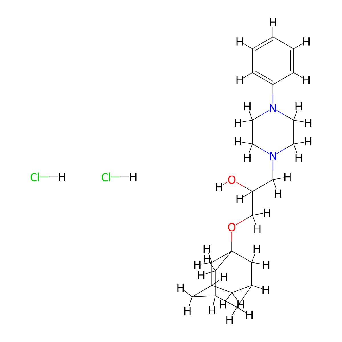 1-(Adamantan-1-yloxy)-3-(4-phenylpiperazin-1-yl)propan-2-ol dihydrochloride molecular structure, CAS 1216870-65-3