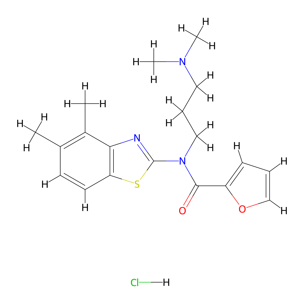 N-(3-(dimethylamino)propyl)-N-(4,5-dimethylbenzo[d]thiazol-2-yl)furan-2-carboxamide hydrochloride molecular structure, CAS 1216870-68-6