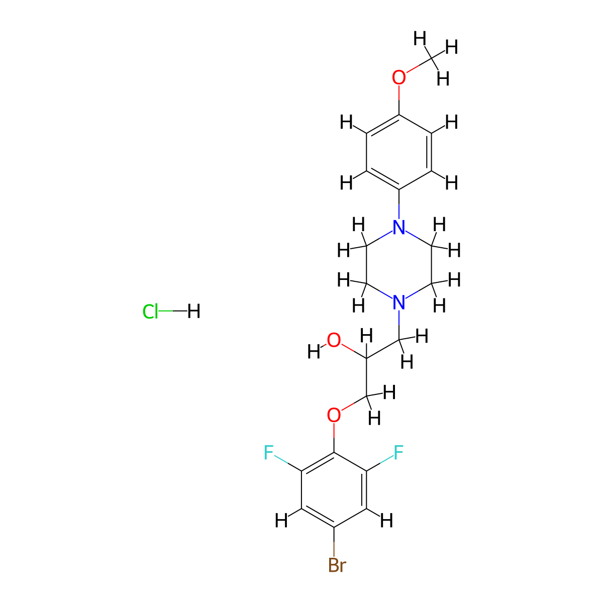 1-(4-Bromo-2,6-difluorophenoxy)-3-(4-(4-methoxyphenyl)piperazin-1-yl)propan-2-ol hydrochloride molecular structure, CAS 1216870-80-2