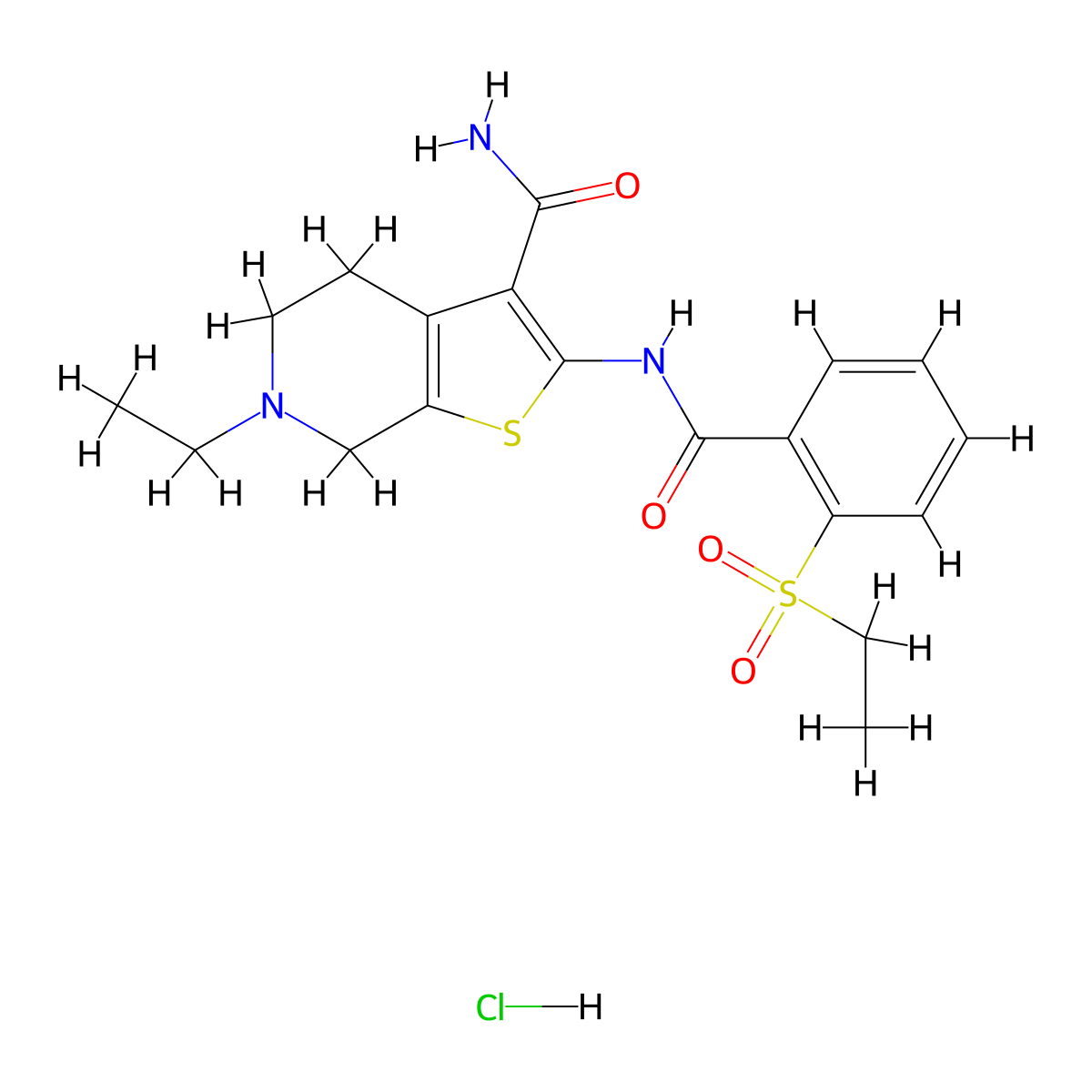 6-Ethyl-2-(2-(ethylsulfonyl)benzamido)-4,5,6,7-tetrahydrothieno[2,3-c]pyridine-3-carboxamide hydrochloride molecular structure, CAS 1216870-89-1