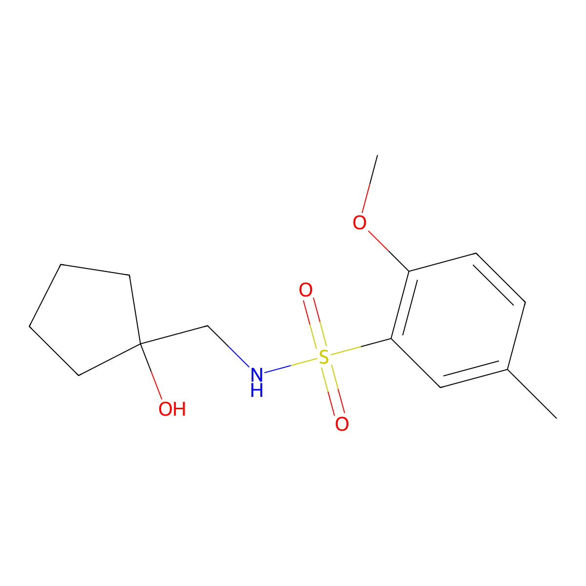 N-((1-hydroxycyclopentyl)methyl)-2-methoxy-5-methylbenzenesulfonamide molecular structure, CAS 1216874-22-4