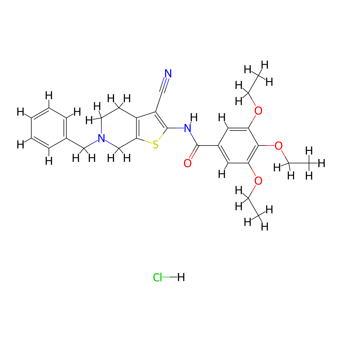 N-(6-benzyl-3-cyano-4,5,6,7-tetrahydrothieno[2,3-c]pyridin-2-yl)-3,4,5-triethoxybenzamide hydrochloride molecular structure, CAS 1216874-30-4