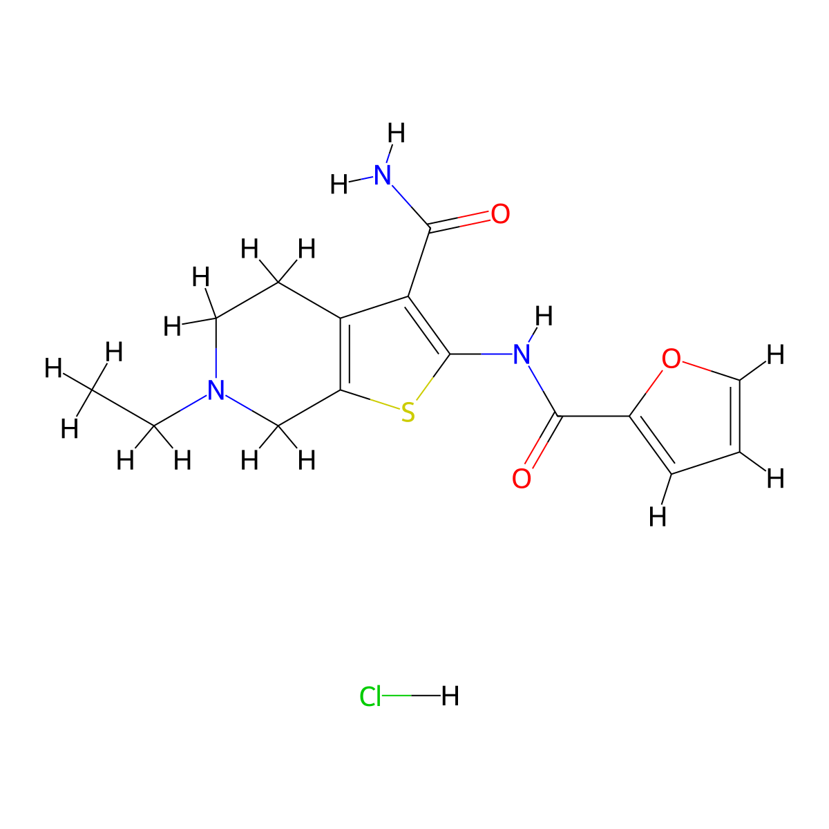 6-Ethyl-2-(furan-2-carboxamido)-4,5,6,7-tetrahydrothieno[2,3-c]pyridine-3-carboxamide hydrochloride molecular structure, CAS 1216875-47-6