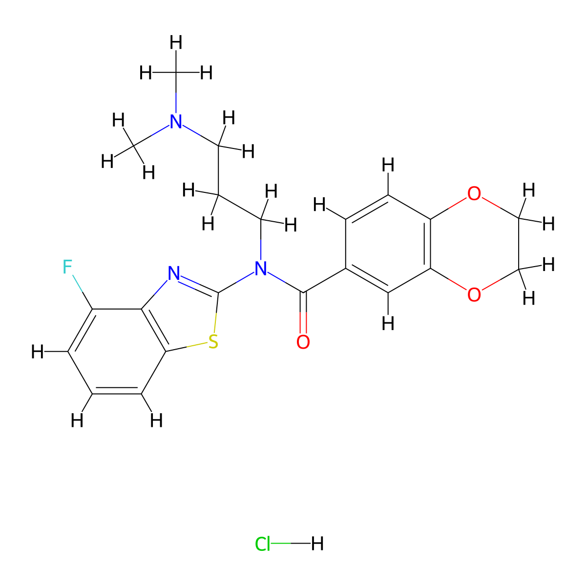 N-(3-(dimethylamino)propyl)-N-(4-fluorobenzo[d]thiazol-2-yl)-2,3-dihydrobenzo[b][1,4]dioxine-6-carboxamide hydrochloride molecular structure, CAS 1216875-50-1