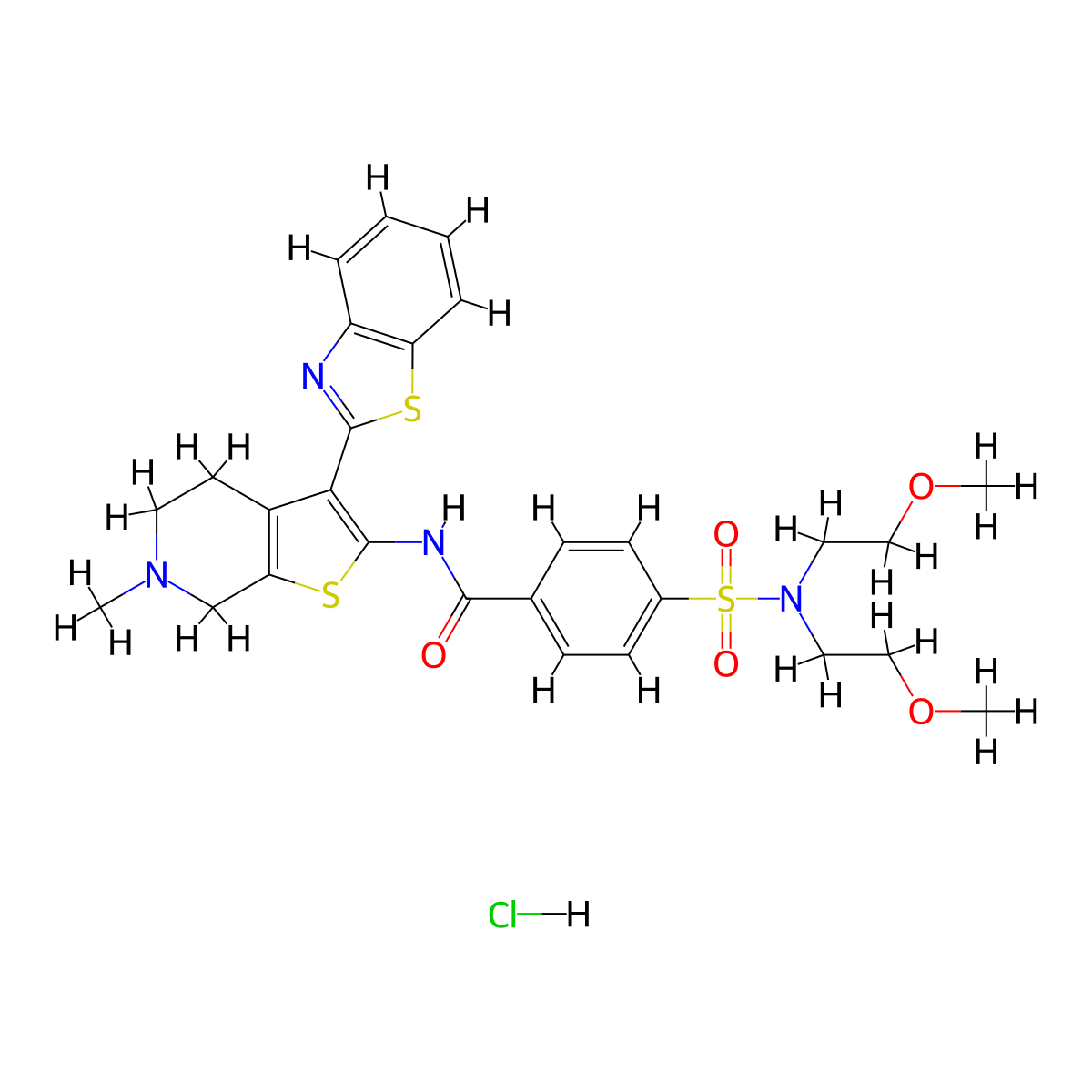 N-(3-(benzo[d]thiazol-2-yl)-6-methyl-4,5,6,7-tetrahydrothieno[2,3-c]pyridin-2-yl)-4-(N,N-bis(2-methoxyethyl)sulfamoyl)benzamide hydrochloride molecular structure, CAS 1216876-02-6