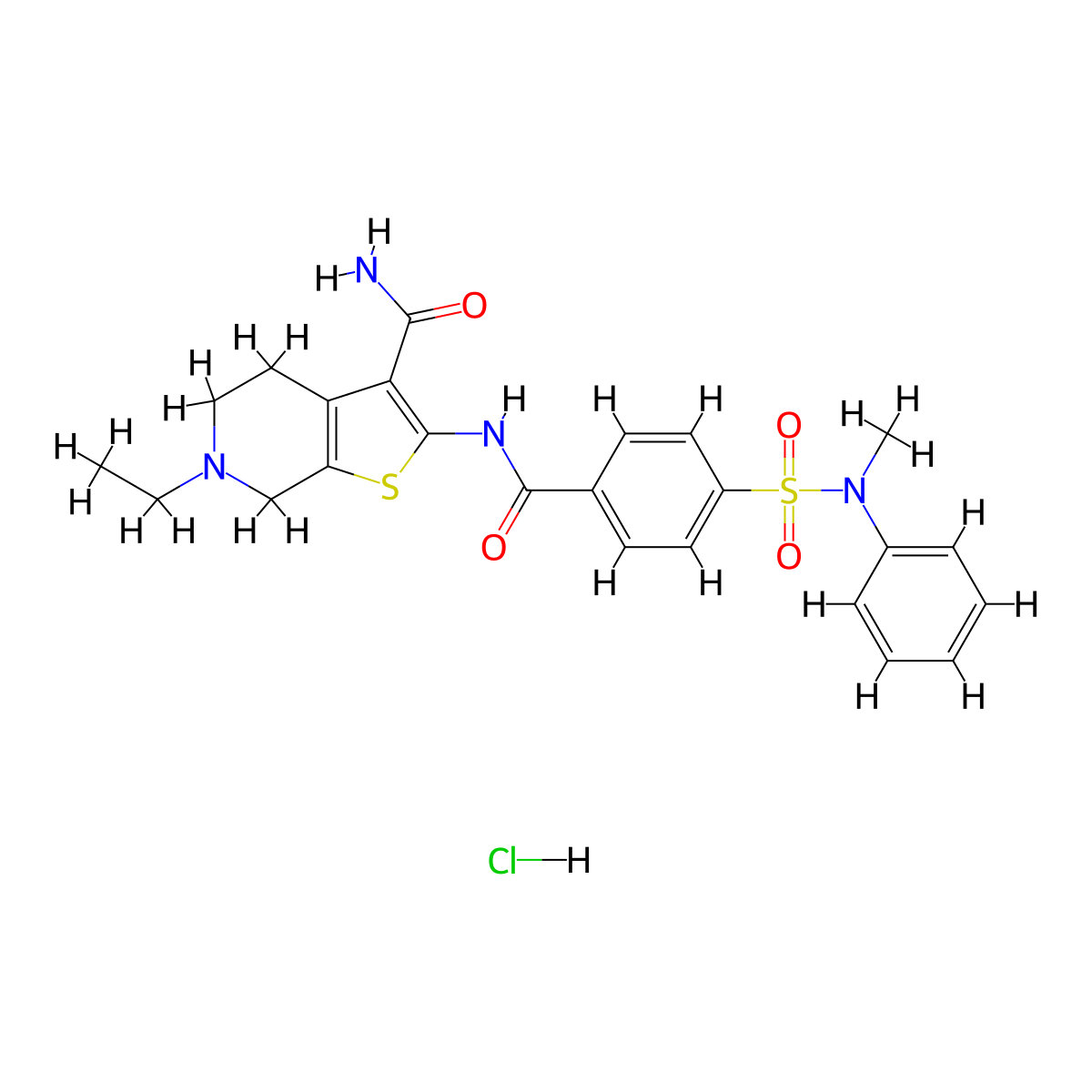 6-ethyl-2-(4-(N-methyl-N-phenylsulfamoyl)benzamido)-4,5,6,7-tetrahydrothieno[2,3-c]pyridine-3-carboxamide hydrochloride molecular structure, CAS 1216876-92-4