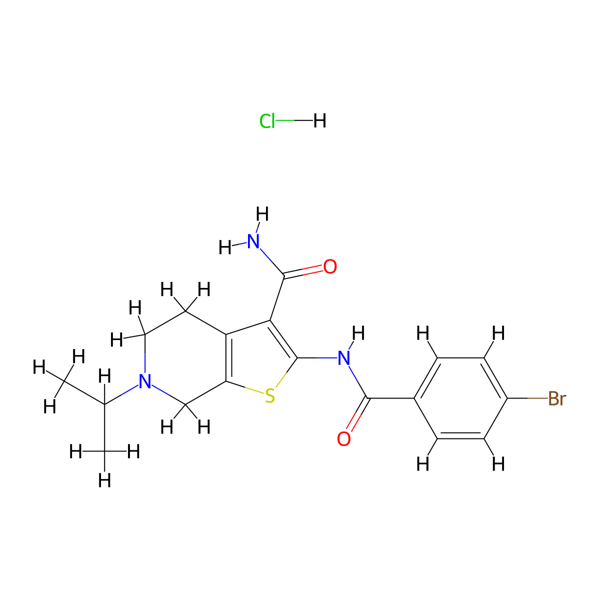 2-(4-Bromobenzamido)-6-isopropyl-4,5,6,7-tetrahydrothieno[2,3-c]pyridine-3-carboxamide hydrochloride molecular structure, CAS 1216879-47-8