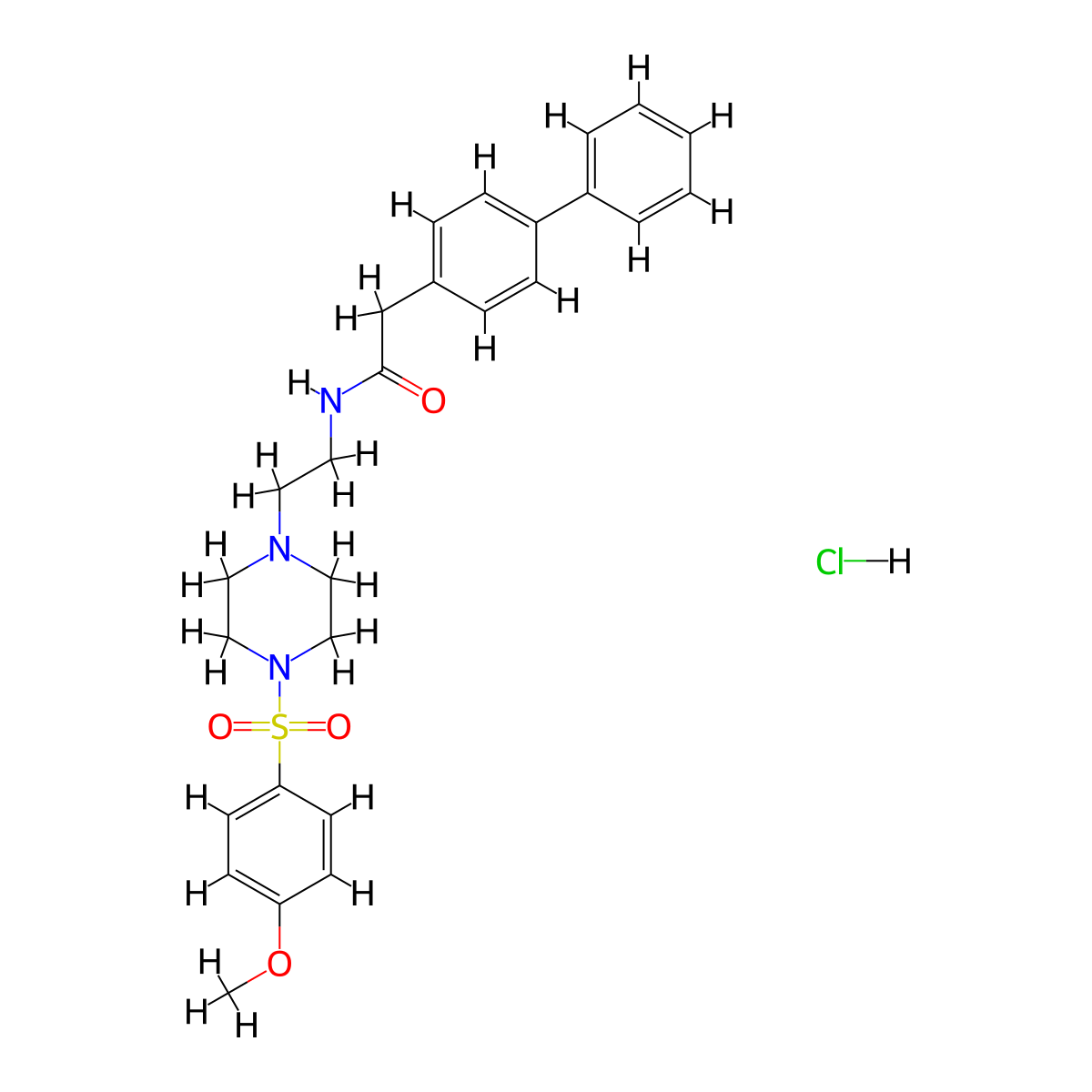 2-([1,1'-biphenyl]-4-yl)-N-(2-(4-((4-methoxyphenyl)sulfonyl)piperazin-1-yl)ethyl)acetamide hydrochloride molecular structure, CAS 1216881-05-8