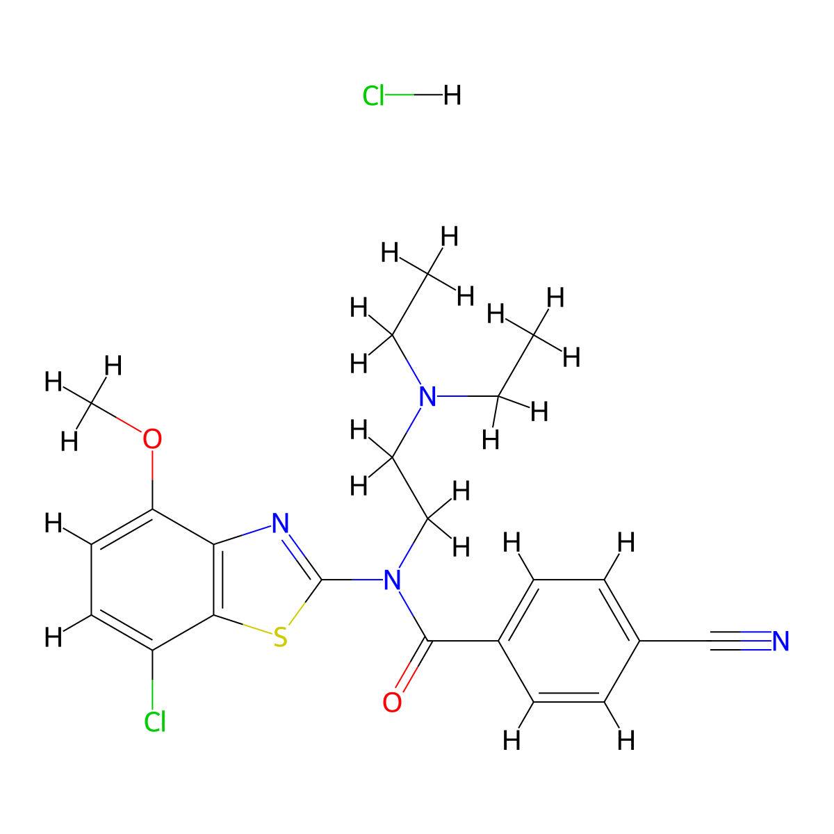 N-(7-chloro-4-methoxybenzo[d]thiazol-2-yl)-4-cyano-N-(2-(diethylamino)ethyl)benzamide hydrochloride molecular structure, CAS 1216881-38-7