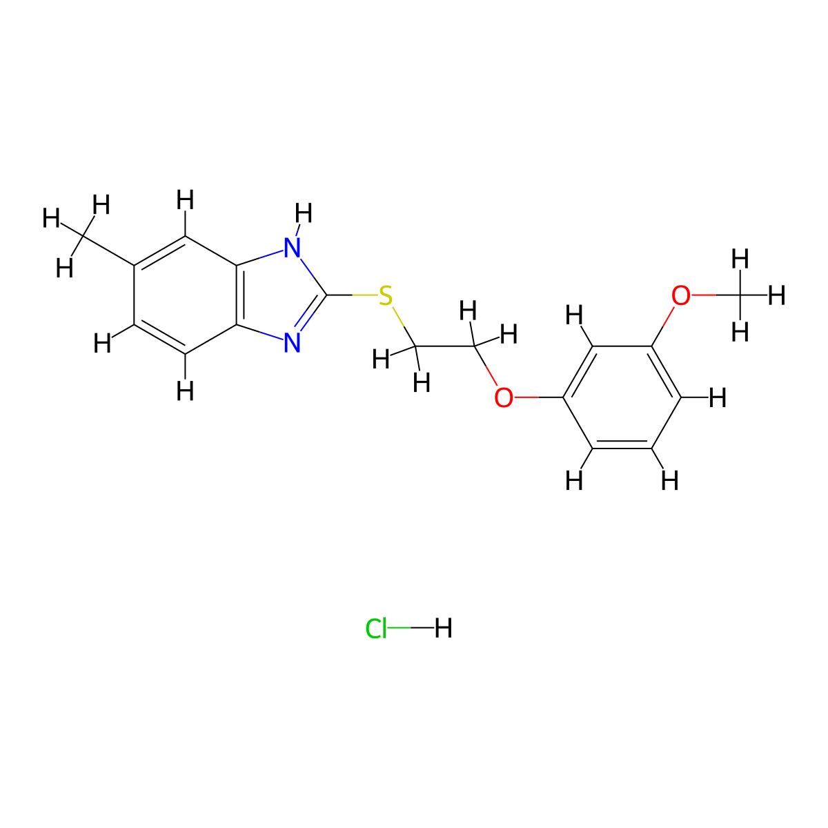 2-((2-(3-methoxyphenoxy)ethyl)thio)-5-methyl-1H-benzo[d]imidazole hydrochloride molecular structure, CAS 1216882-06-2