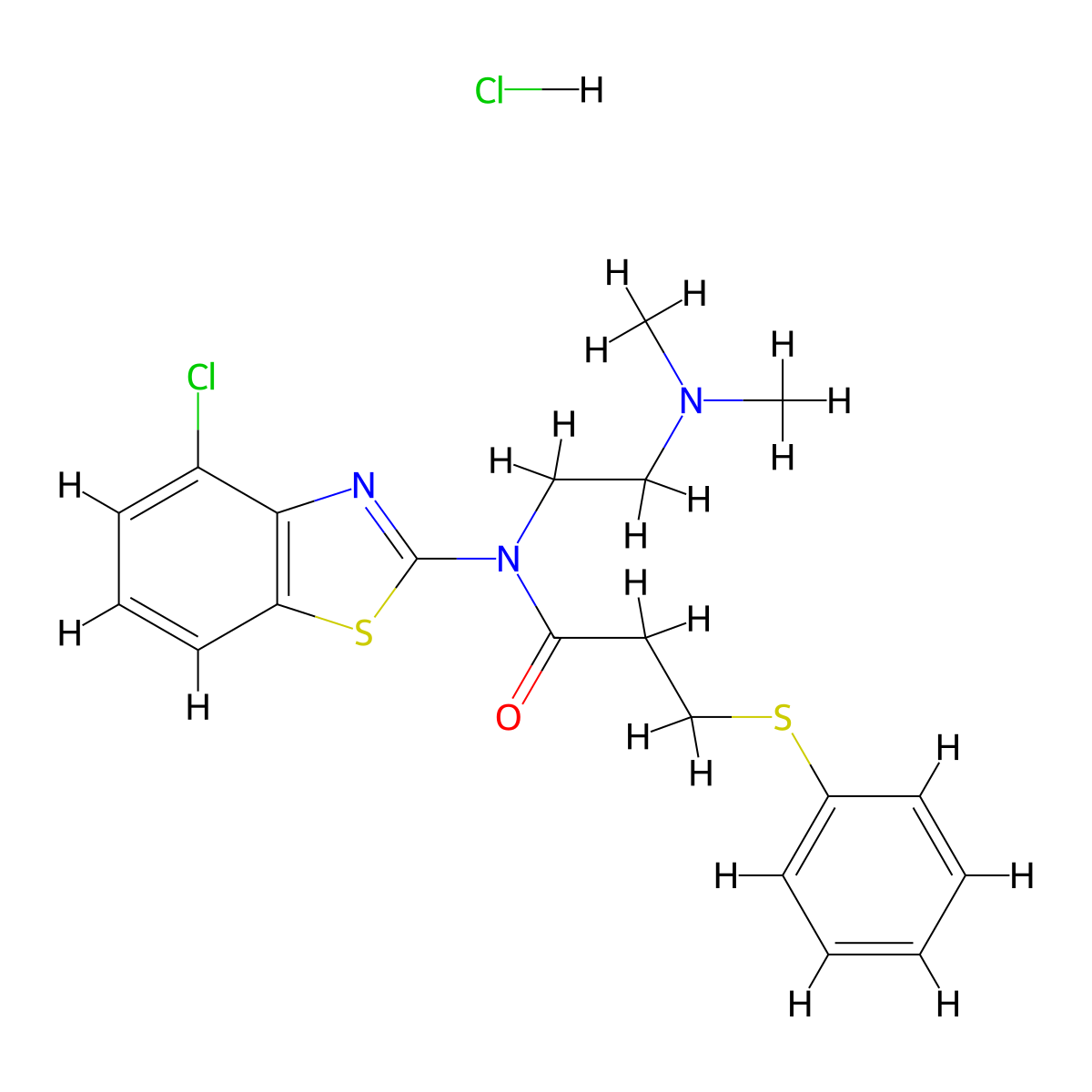 N-(4-chlorobenzo[d]thiazol-2-yl)-N-(2-(dimethylamino)ethyl)-3-(phenylthio)propanamide hydrochloride molecular structure, CAS 1216882-80-2