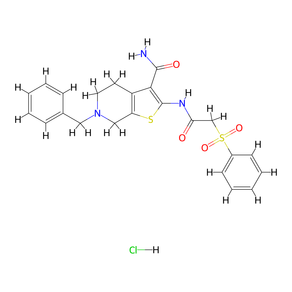 2-[2-(benzenesulfonyl)acetamido]-6-benzyl-4H,5H,6H,7H-thieno[2,3-c]pyridine-3-carboxamide hydrochloride molecular structure, CAS 1216883-74-7