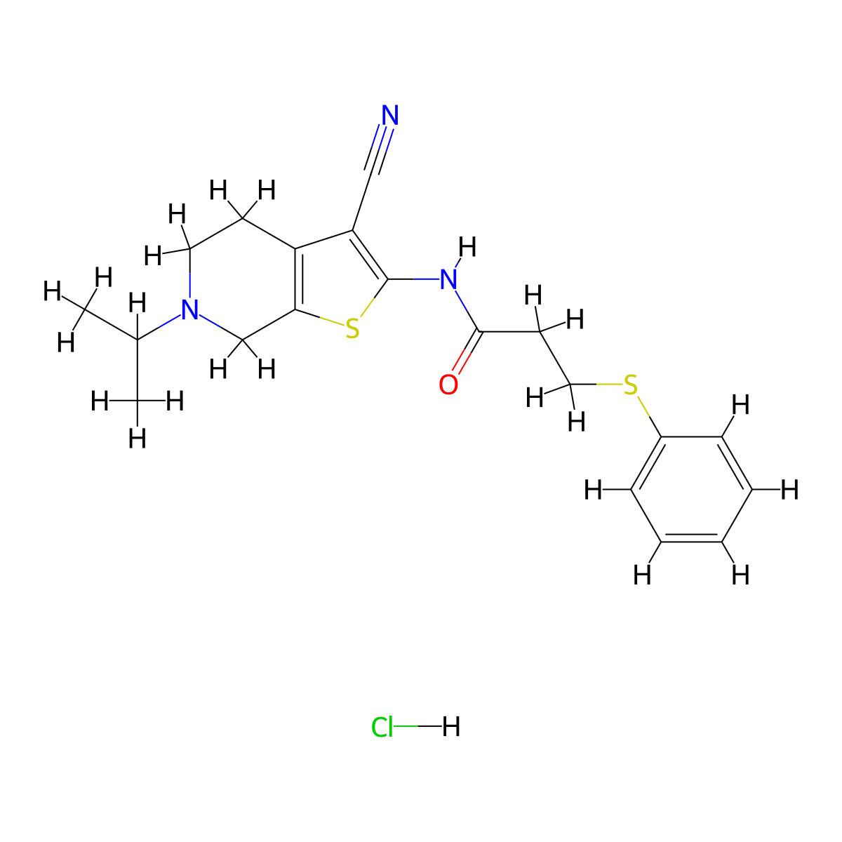 N-(3-cyano-6-isopropyl-4,5,6,7-tetrahydrothieno[2,3-c]pyridin-2-yl)-3-(phenylthio)propanamide hydrochloride molecular structure, CAS 1216885-07-2