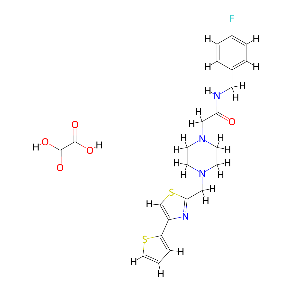N-(4-fluorobenzyl)-2-(4-((4-(thiophen-2-yl)thiazol-2-yl)methyl)piperazin-1-yl)acetamide oxalate molecular structure, CAS 1216885-11-8