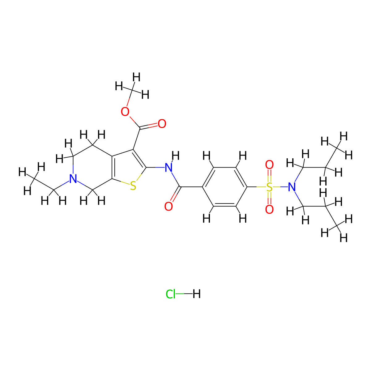 methyl 2-(4-(N,N-dipropylsulfamoyl)benzamido)-6-ethyl-4,5,6,7-tetrahydrothieno[2,3-c]pyridine-3-carboxylate hydrochloride molecular structure, CAS 1216888-17-3