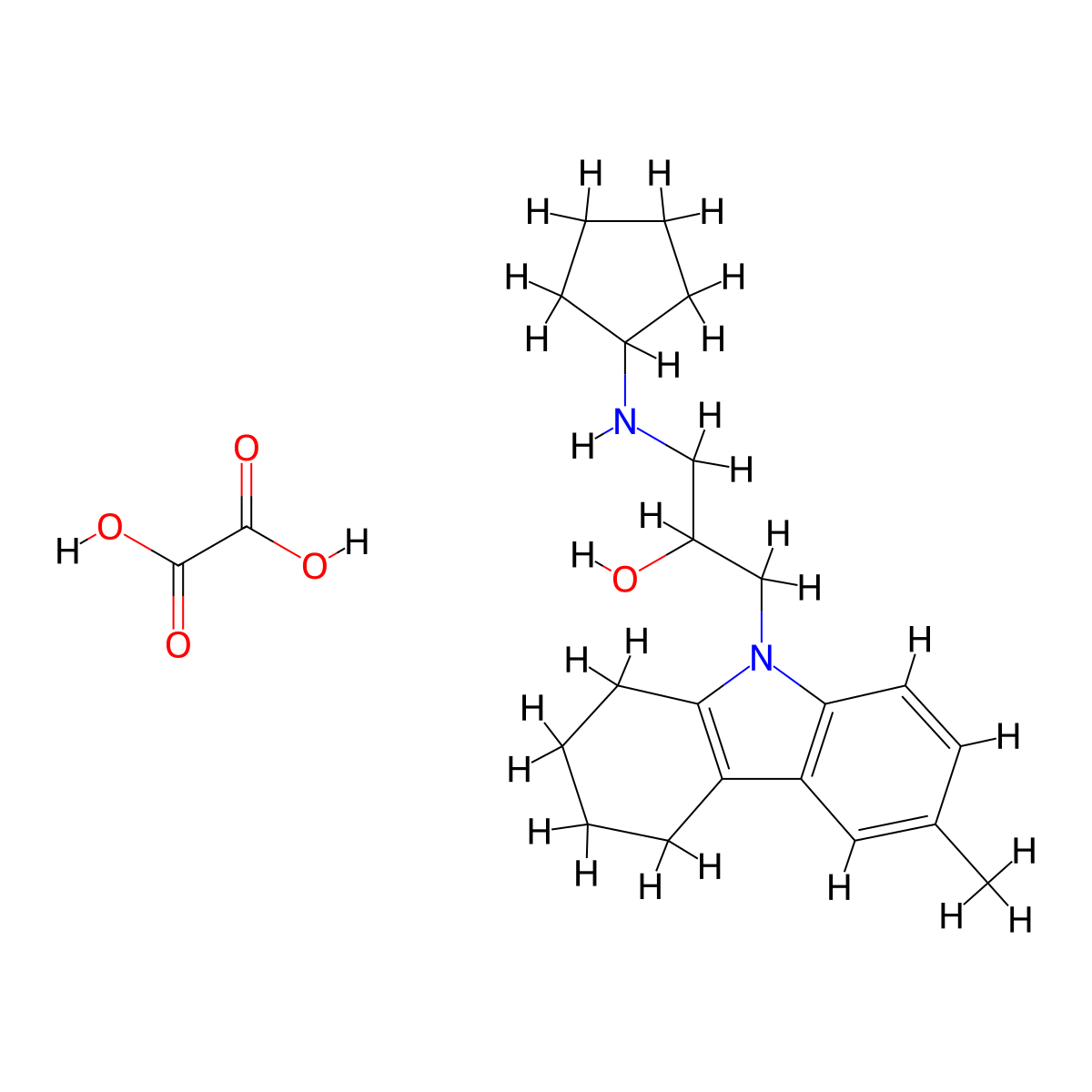 1-(cyclopentylamino)-3-(6-methyl-3,4-dihydro-1H-carbazol-9(2H)-yl)propan-2-ol oxalate molecular structure, CAS 1216888-78-6