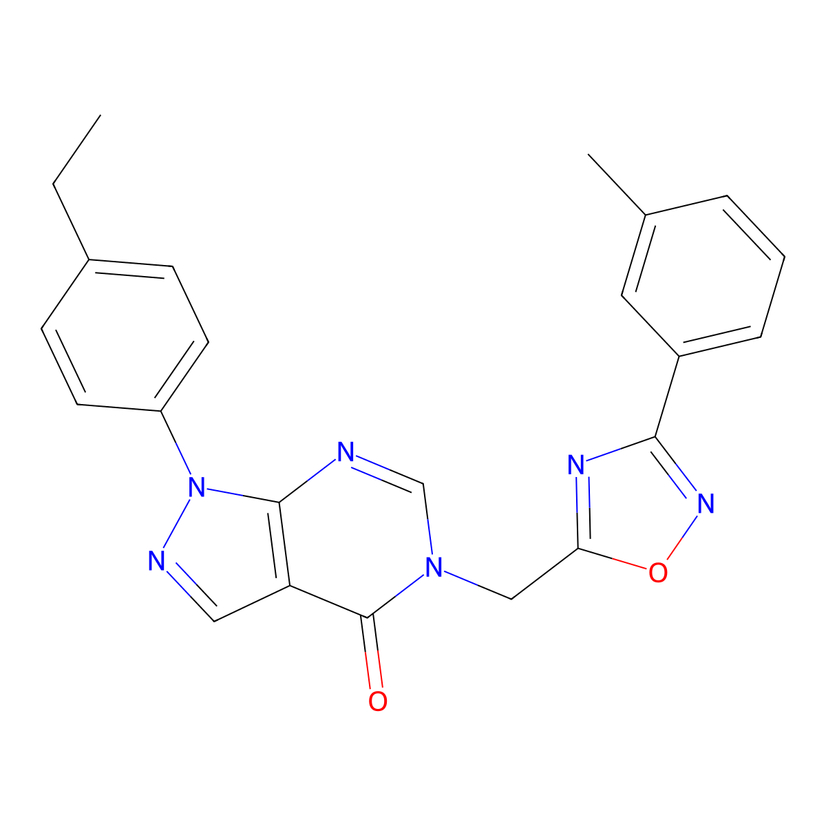 1-(4-ethylphenyl)-5-{[3-(3-methylphenyl)-1,2,4-oxadiazol-5-yl]methyl}-1H,4H,5H-pyrazolo[3,4-d]pyrimidin-4-one molecular structure, CAS 1216893-16-1