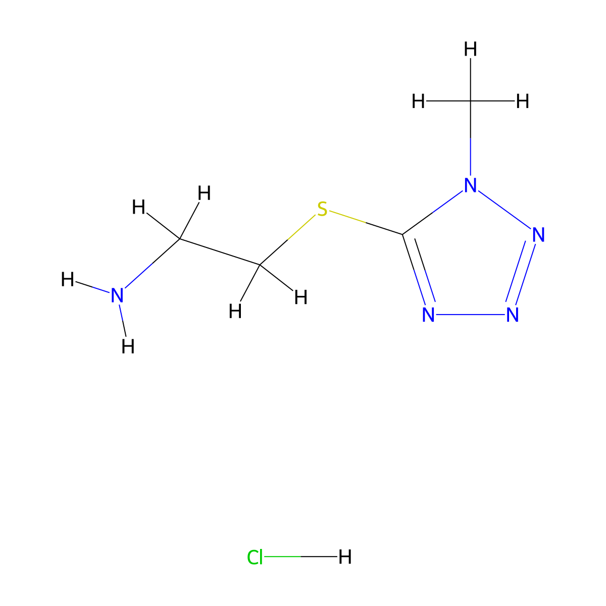 {2-[(1-Methyl-1H-tetrazol-5-yl)thio]ethyl}amine hydrochloride molecular structure, CAS 1216894-97-1