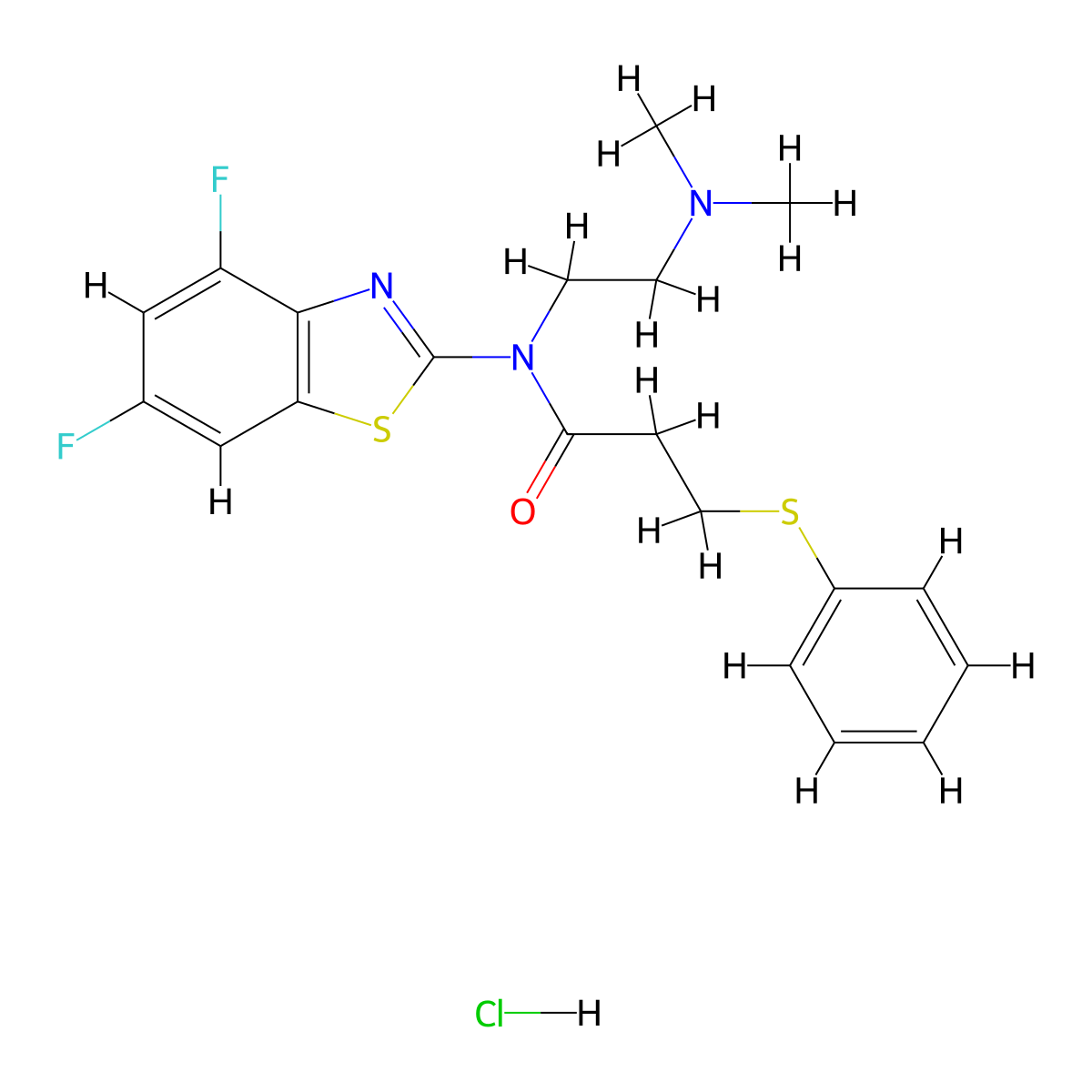 N-(4,6-difluorobenzo[d]thiazol-2-yl)-N-(2-(dimethylamino)ethyl)-3-(phenylthio)propanamide hydrochloride molecular structure, CAS 1216896-70-6