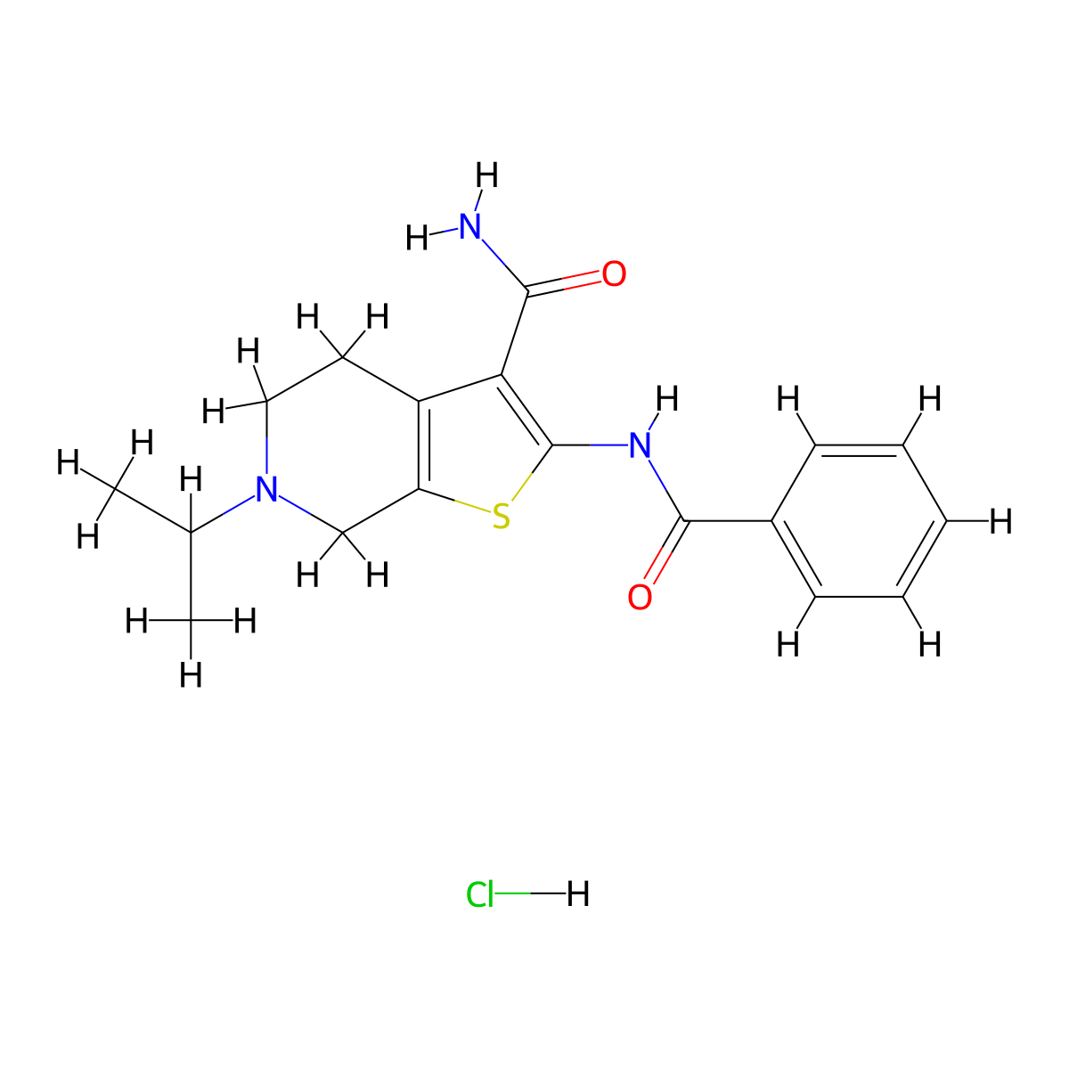 2-Benzamido-6-isopropyl-4,5,6,7-tetrahydrothieno[2,3-c]pyridine-3-carboxamide hydrochloride molecular structure, CAS 1216899-53-4