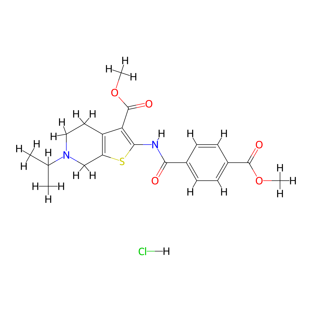 Methyl 6-isopropyl-2-(4-(methoxycarbonyl)benzamido)-4,5,6,7-tetrahydrothieno[2,3-c]pyridine-3-carboxylate hydrochloride molecular structure, CAS 1216900-90-1