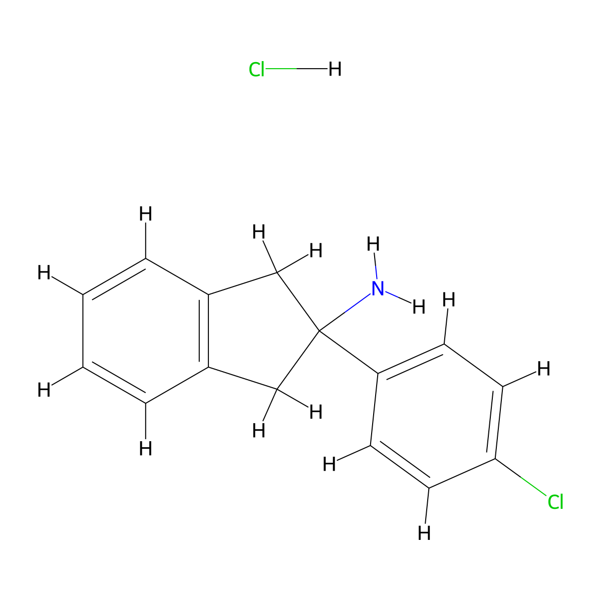 2-(4-chlorophenyl)-2,3-dihydro-1H-inden-2-amine hydrochloride molecular structure, CAS 1216902-30-5