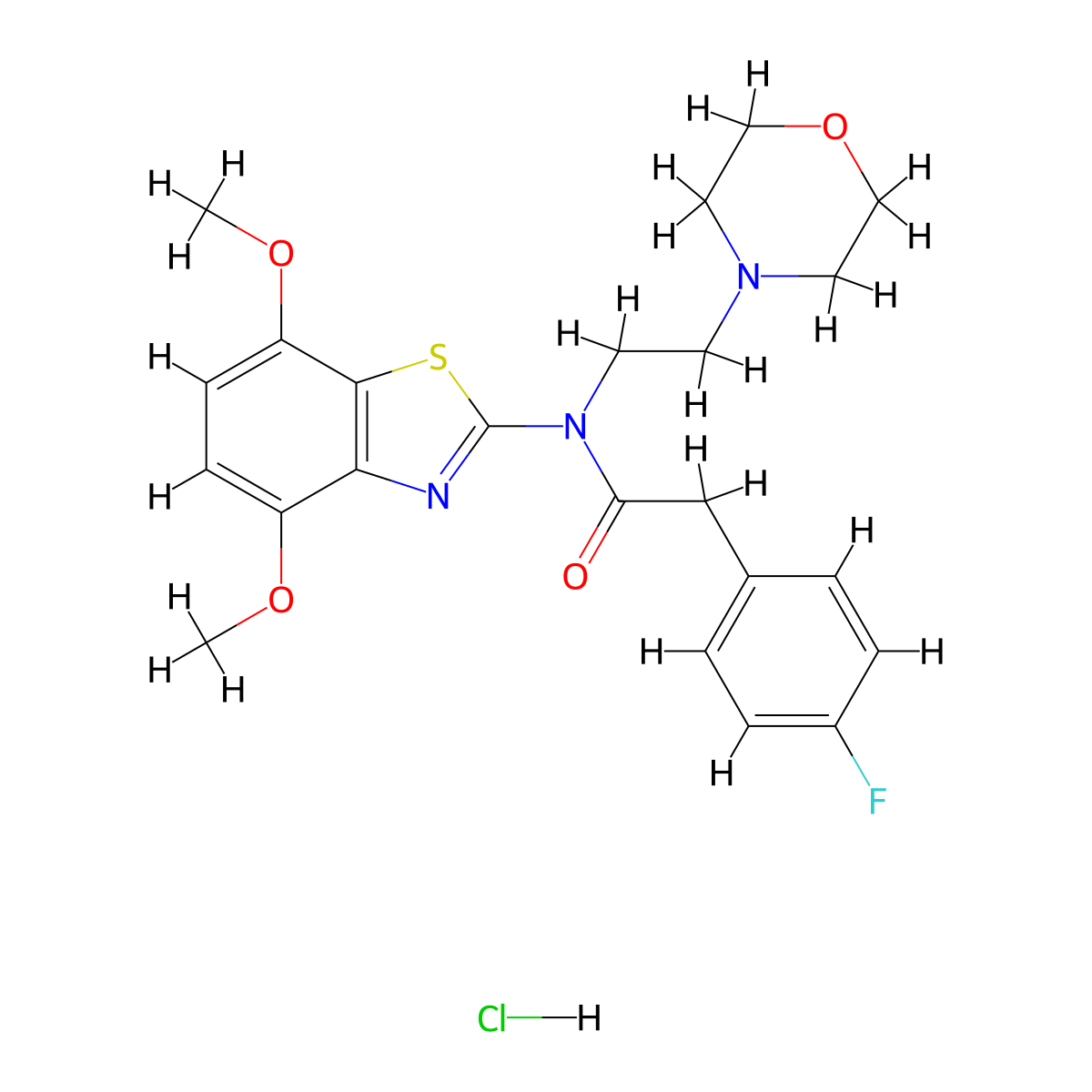 N-(4,7-dimethoxybenzo[d]thiazol-2-yl)-2-(4-fluorophenyl)-N-(2-morpholinoethyl)acetamide hydrochloride molecular structure, CAS 1216903-02-4