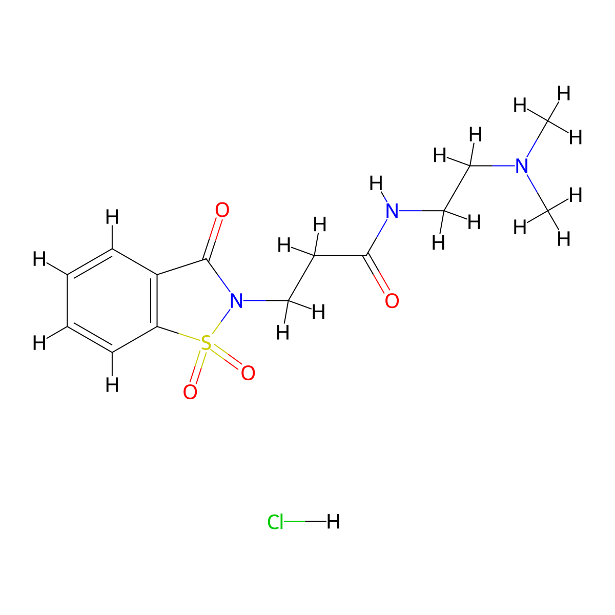 N-(2-(dimethylamino)ethyl)-3-(1,1-dioxido-3-oxobenzo[d]isothiazol-2(3H)-yl)propanamide hydrochloride molecular structure, CAS 1216904-60-7