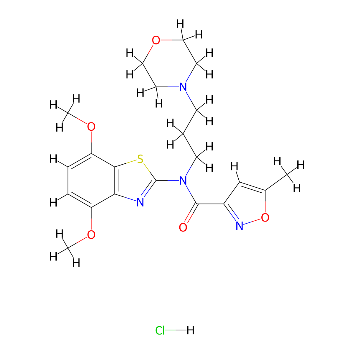 N-(4,7-dimethoxybenzo[d]thiazol-2-yl)-5-methyl-N-(3-morpholinopropyl)isoxazole-3-carboxamide hydrochloride molecular structure, CAS 1216904-83-4