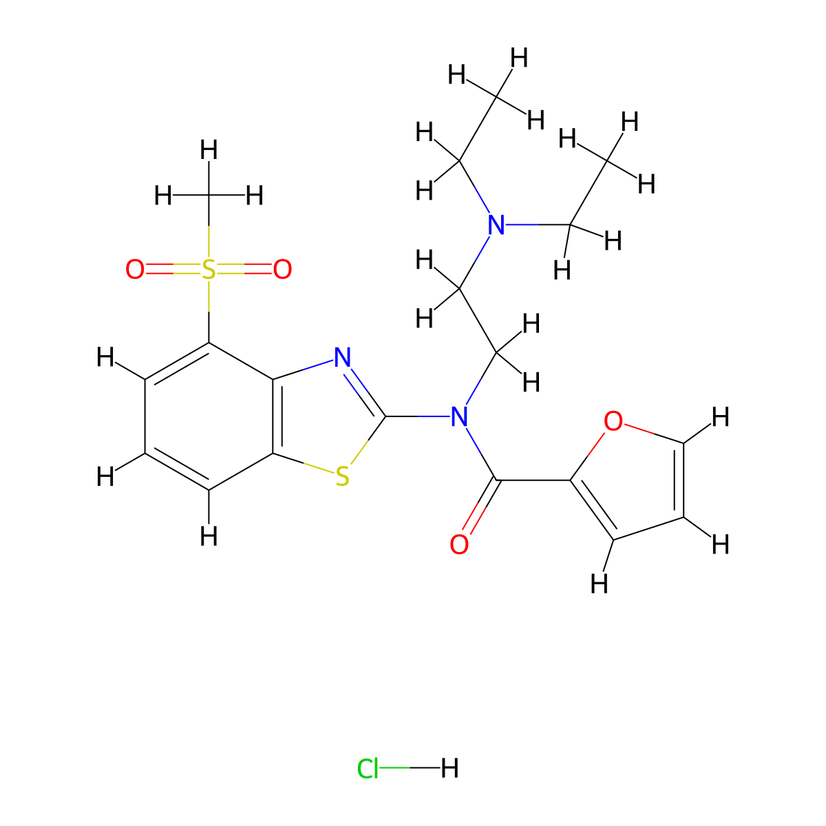 N-(2-(diethylamino)ethyl)-N-(4-(methylsulfonyl)benzo[d]thiazol-2-yl)furan-2-carboxamide hydrochloride molecular structure, CAS 1216905-05-3