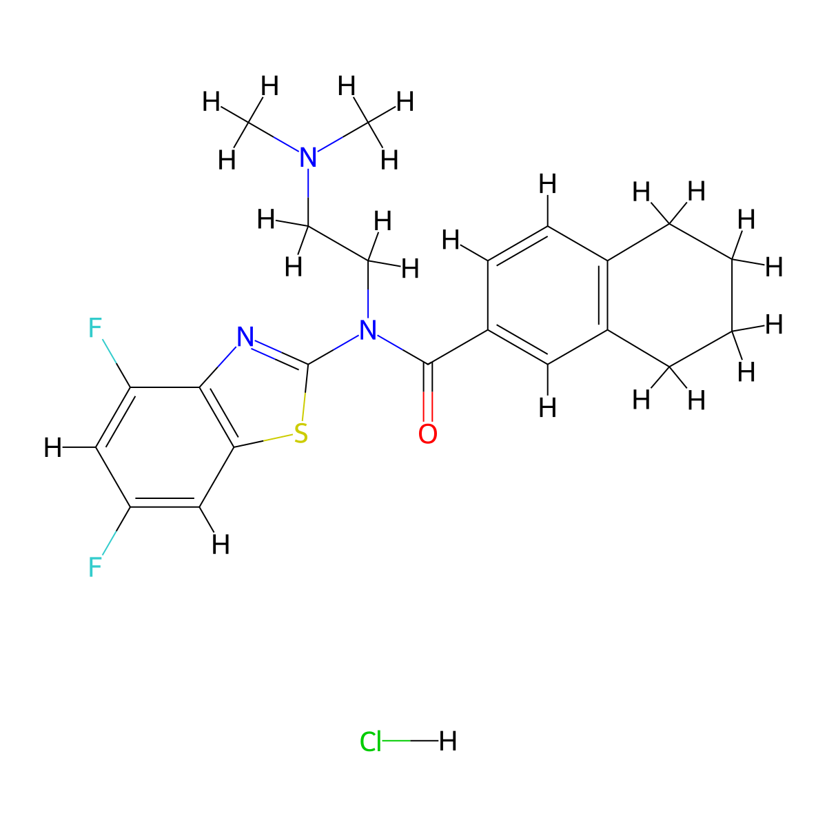 N-(4,6-difluorobenzo[d]thiazol-2-yl)-N-(2-(dimethylamino)ethyl)-5,6,7,8-tetrahydronaphthalene-2-carboxamide hydrochloride molecular structure, CAS 1216907-48-0
