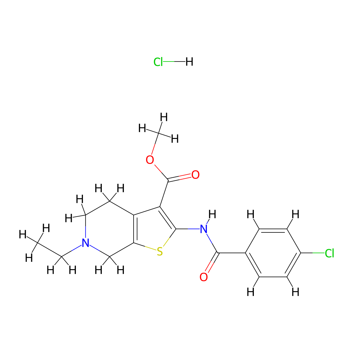 Methyl 2-(4-chlorobenzamido)-6-ethyl-4,5,6,7-tetrahydrothieno[2,3-c]pyridine-3-carboxylate hydrochloride molecular structure, CAS 1216909-91-9