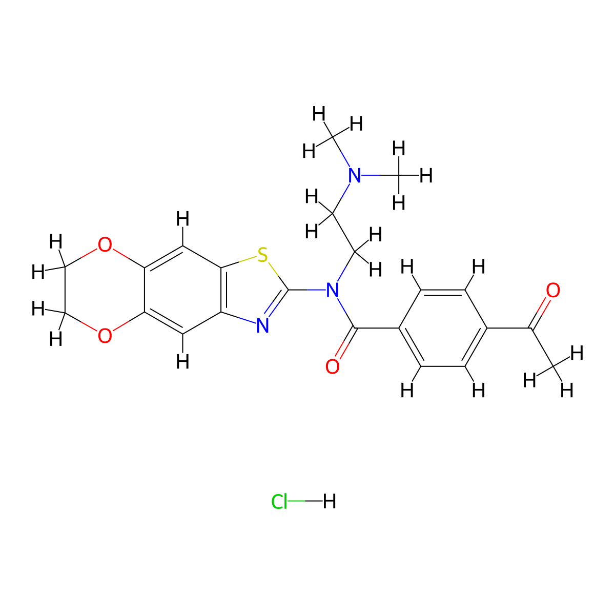 4-acetyl-N-[2-(dimethylamino)ethyl]-N-{10,13-dioxa-4-thia-6-azatricyclo[7.4.0.0^{3,7}]trideca-1,3(7),5,8-tetraen-5-yl}benzamide hydrochloride molecular structure, CAS 1216910-58-5