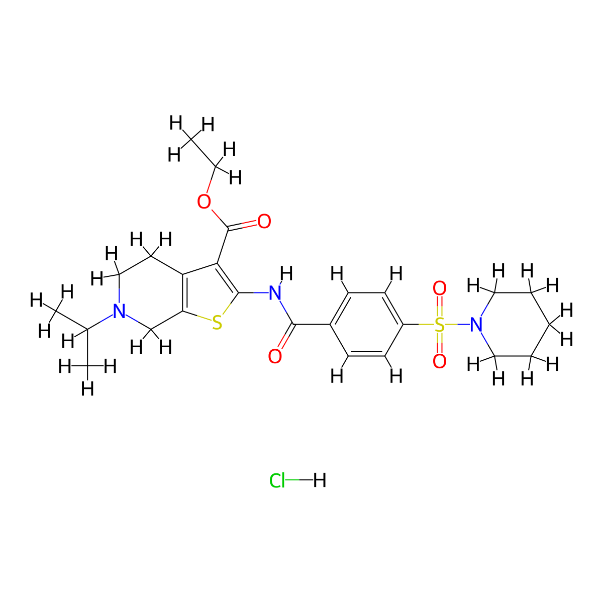 Ethyl 6-isopropyl-2-(4-(piperidin-1-ylsulfonyl)benzamido)-4,5,6,7-tetrahydrothieno[2,3-c]pyridine-3-carboxylate hydrochloride molecular structure, CAS 1216911-61-3