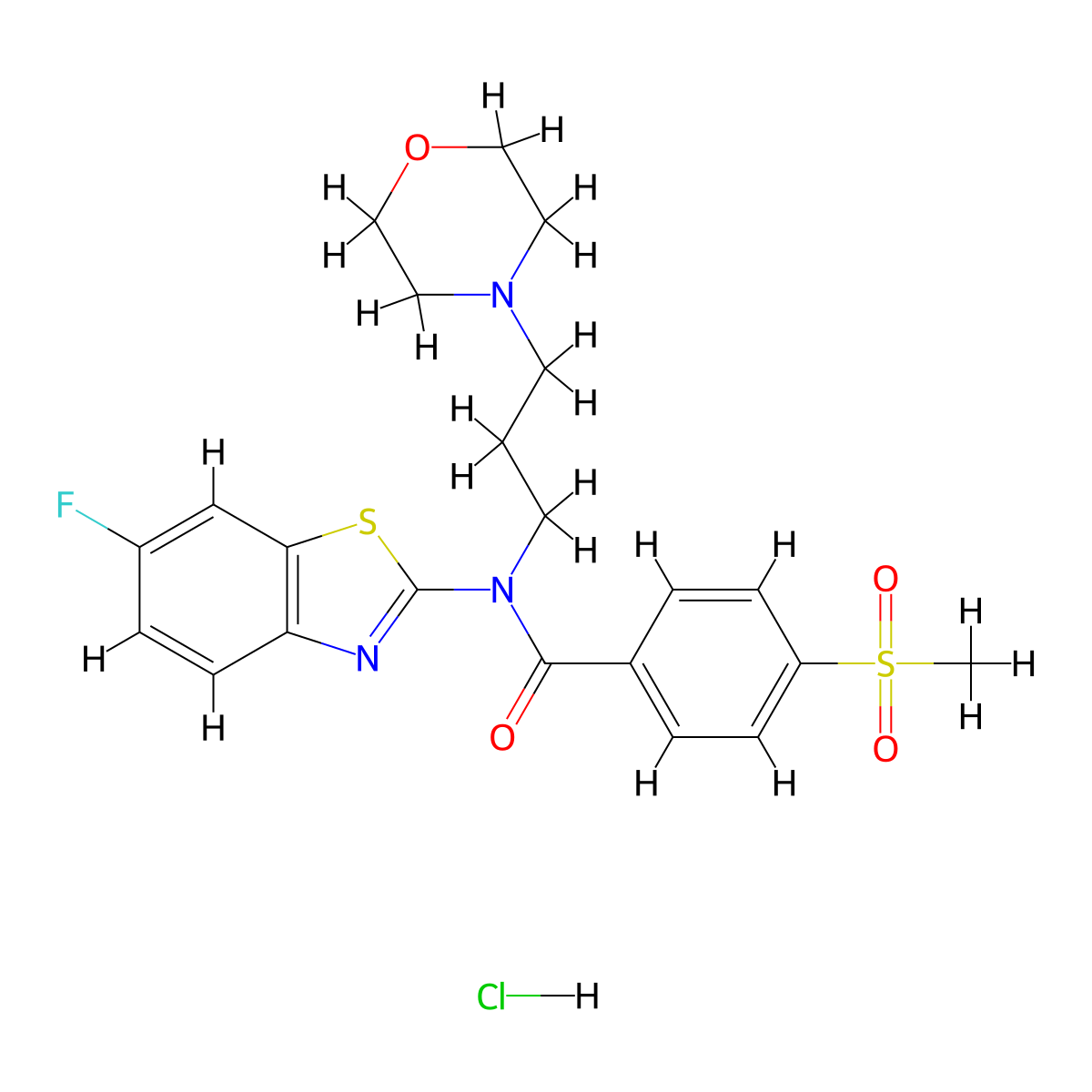 N-(6-fluorobenzo[d]thiazol-2-yl)-4-(methylsulfonyl)-N-(3-morpholinopropyl)benzamide hydrochloride molecular structure, CAS 1216913-94-8