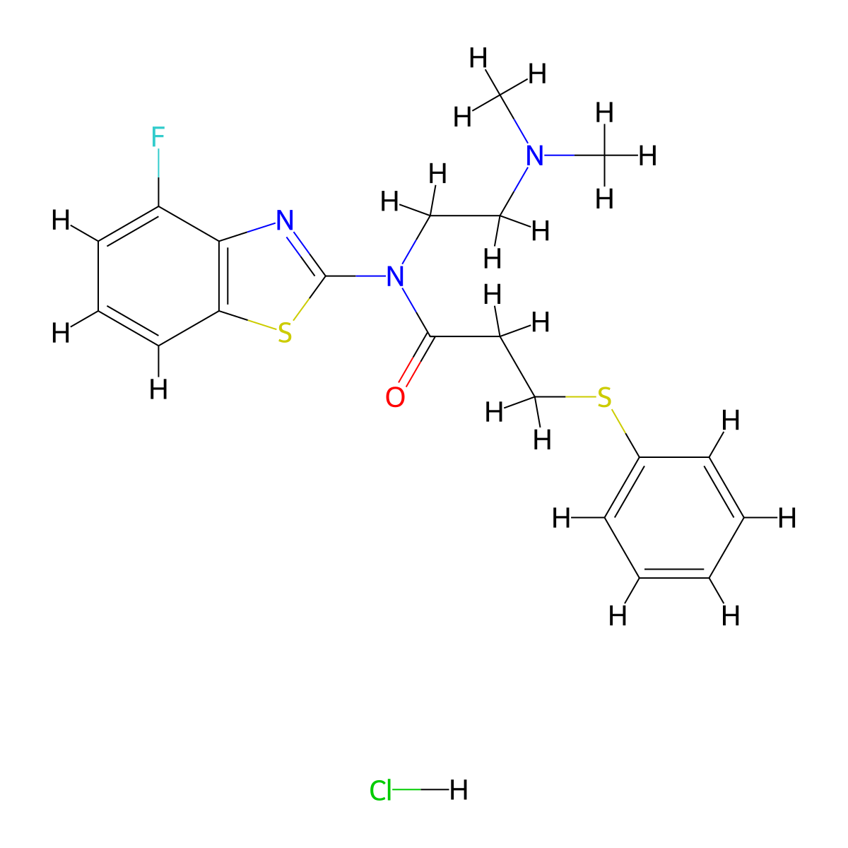 N-(2-(dimethylamino)ethyl)-N-(4-fluorobenzo[d]thiazol-2-yl)-3-(phenylthio)propanamide hydrochloride molecular structure, CAS 1216914-12-3