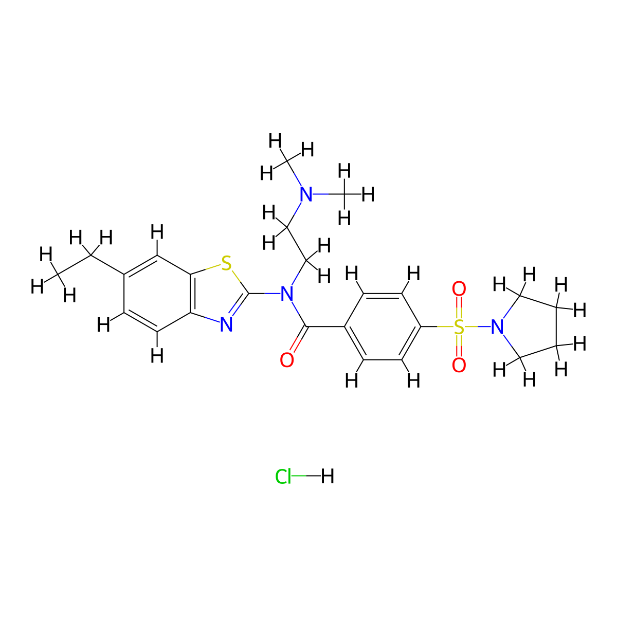 N-(2-(dimethylamino)ethyl)-N-(6-ethylbenzo[d]thiazol-2-yl)-4-(pyrrolidin-1-ylsulfonyl)benzamide hydrochloride molecular structure, CAS 1216914-71-4