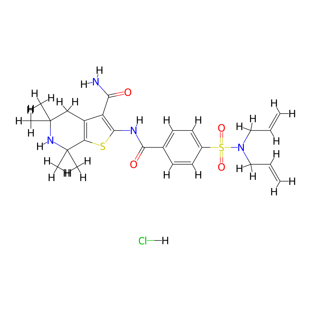 2-(4-(N,N-diallylsulfamoyl)benzamido)-5,5,7,7-tetramethyl-4,5,6,7-tetrahydrothieno[2,3-c]pyridine-3-carboxamide hydrochloride molecular structure, CAS 1216915-30-8
