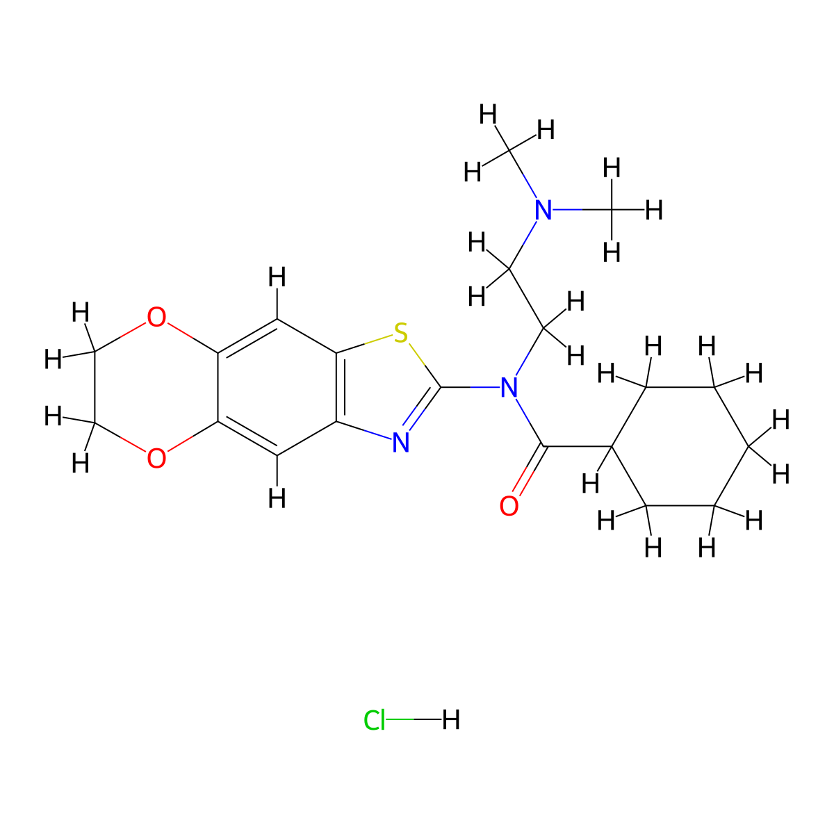N-[2-(dimethylamino)ethyl]-N-{10,13-dioxa-4-thia-6-azatricyclo[7.4.0.0^{3,7}]trideca-1,3(7),5,8-tetraen-5-yl}cyclohexanecarboxamide hydrochloride molecular structure, CAS 1216916-48-1