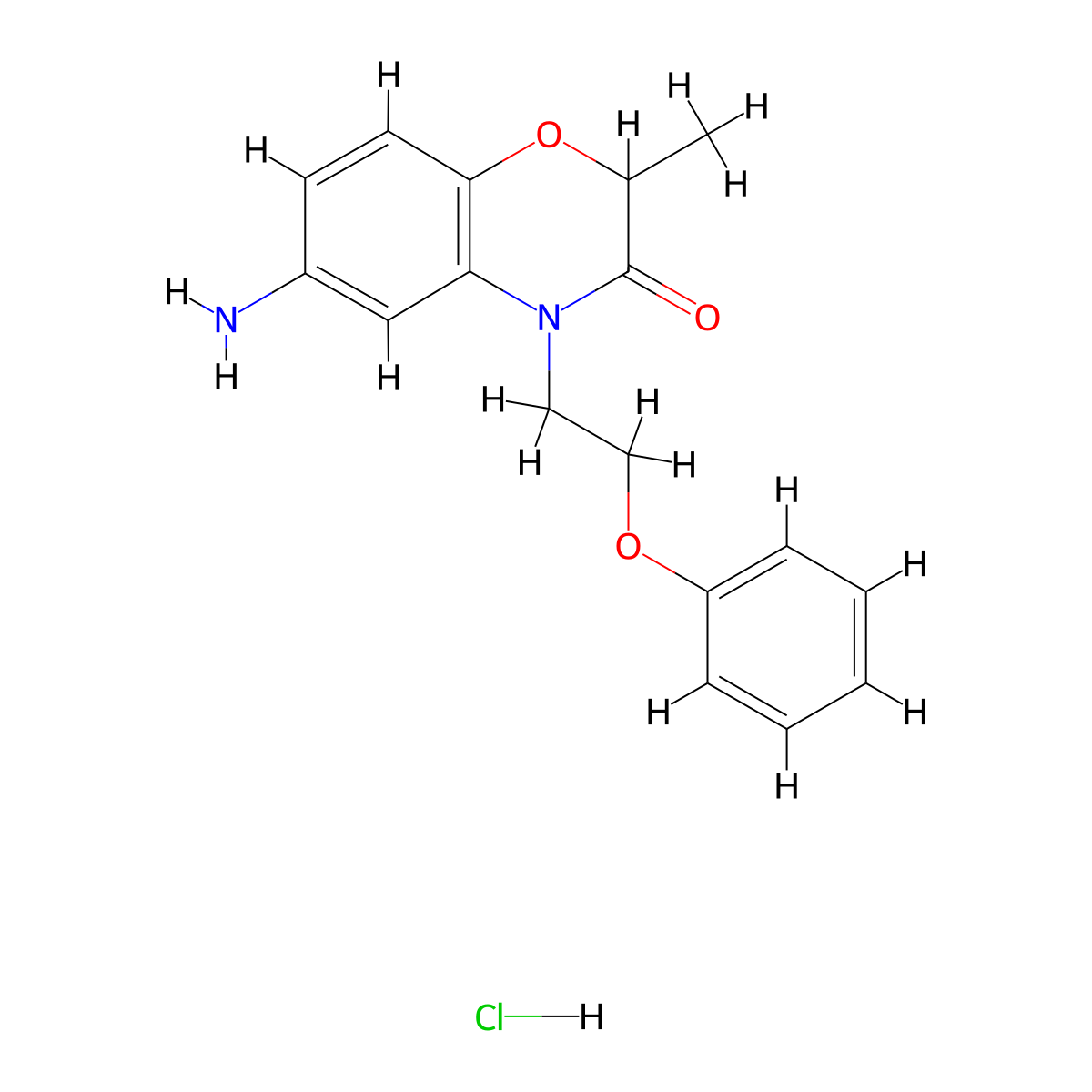 6-amino-2-methyl-4-(2-phenoxyethyl)-3,4-dihydro-2H-1,4-benzoxazin-3-one hydrochloride molecular structure, CAS 1216919-00-4