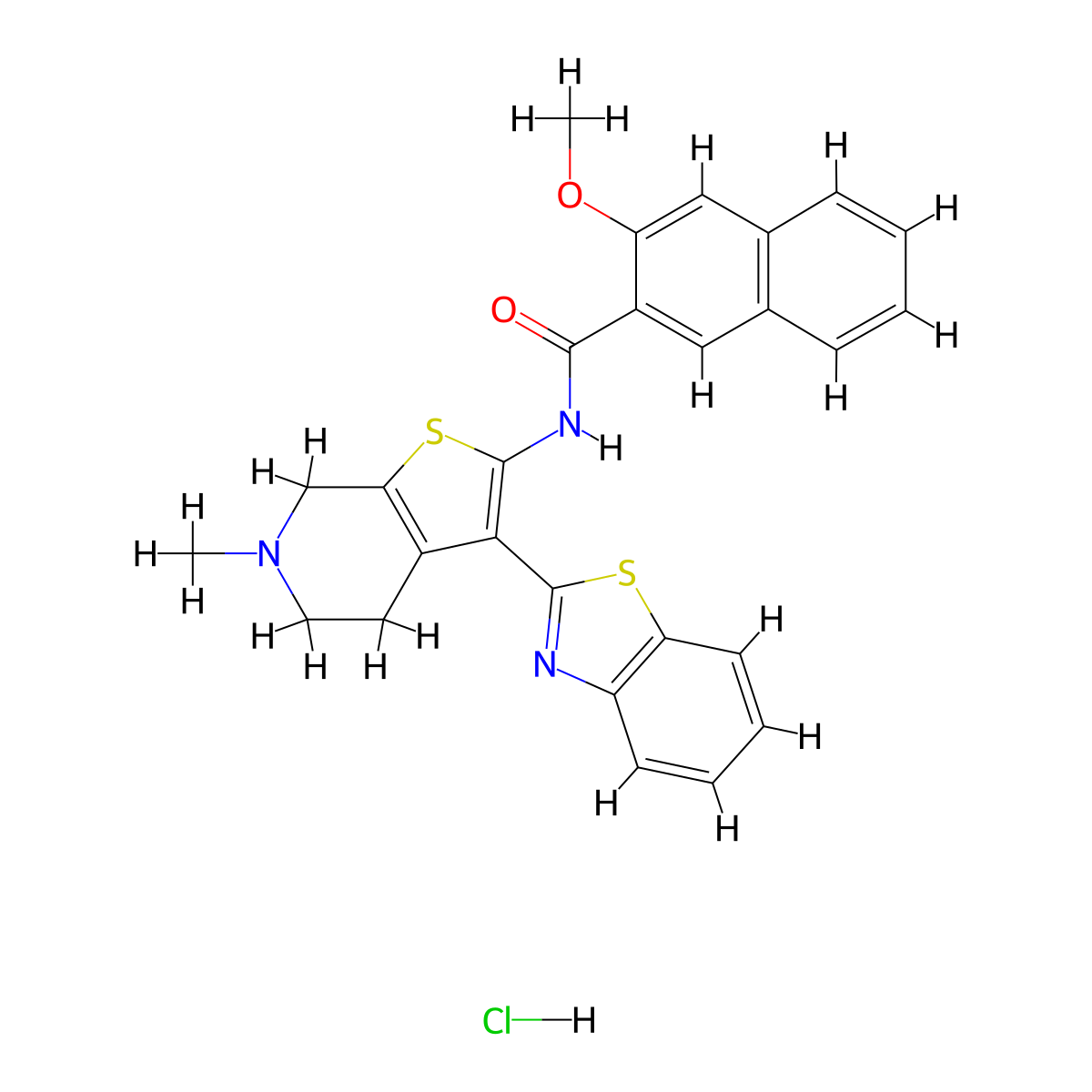 N-(3-(benzo[d]thiazol-2-yl)-6-methyl-4,5,6,7-tetrahydrothieno[2,3-c]pyridin-2-yl)-3-methoxy-2-naphthamide hydrochloride molecular structure, CAS 1216920-79-4