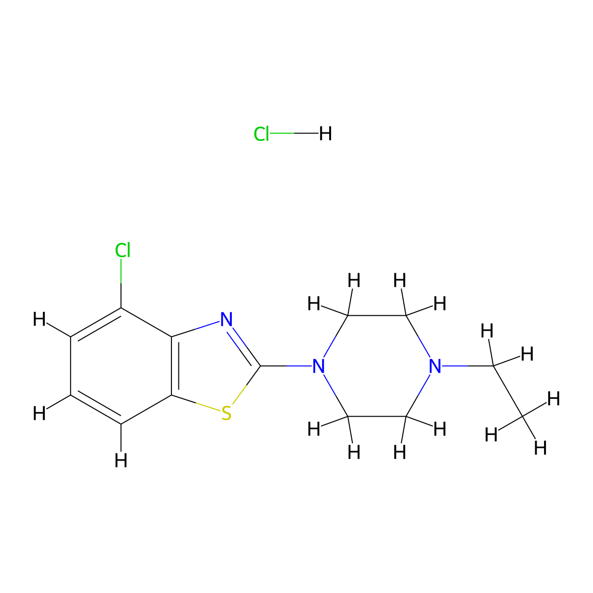 4-Chloro-2-(4-ethylpiperazin-1-YL)-1,3-benzothiazole hydrochloride molecular structure, CAS 1216921-33-3